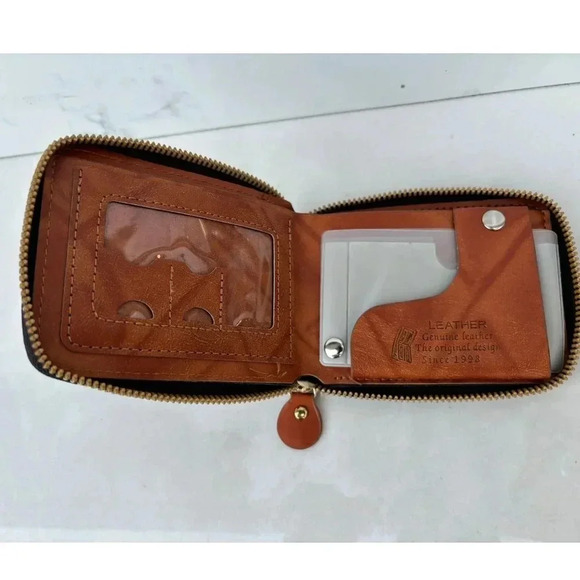 Vintage Mens 100 Dollar Bill Leather Bifold Wallet Brown Size 5"x3.5" - Picture 6 of 10